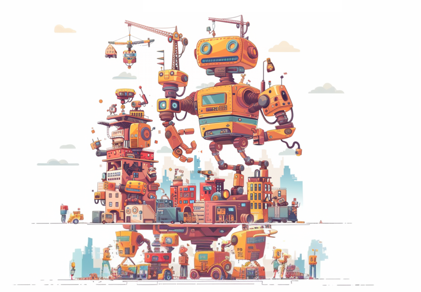 Illustration of robots building higly scalable and flexible video rendering infrastructure