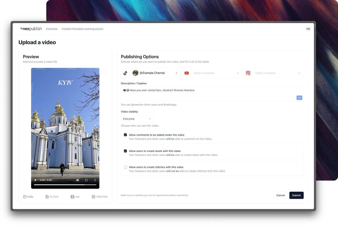 Screenshot of Nexrender Social Media Publisher API tool